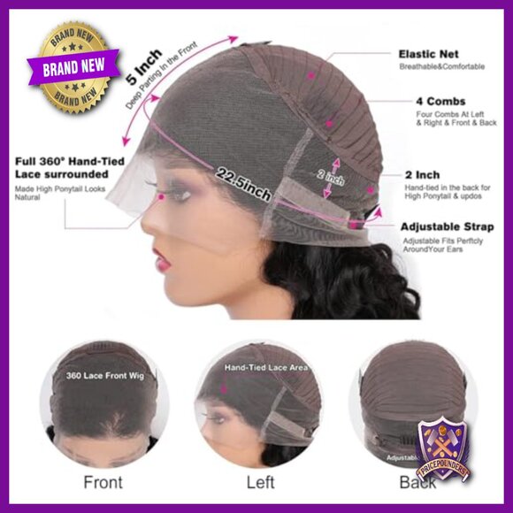 18 Inch 360 Lace Front Wig Brazilian Human Hair 220% Density Body Wave main image 5